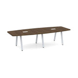 Limited Edition Executive 10 ft Conference Table Boat Shaped Metal V Legs Sleek Grommets Racetrack Desk Silver 2 Power Data Modules Boardroom Meeting Office Business Laminated Walnut Finish Wood New WoodArtSupply
