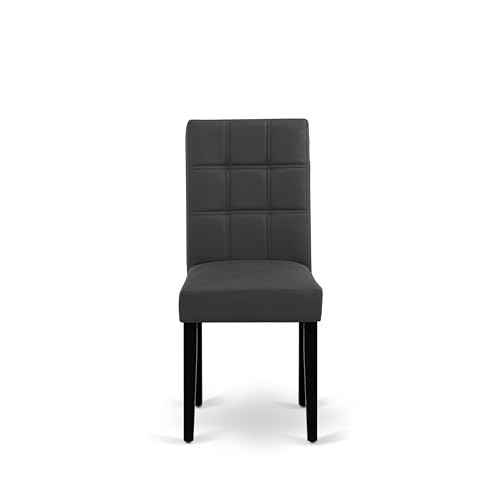 East West Furniture DUAS6-BLK-12 6 Piece Dinner Table Set Contain A Kitchen Table and a Dining Bench 4 Dark Gray Polyester Fabric Person Chairs with Stylish Back- Black Finish East West Furniture