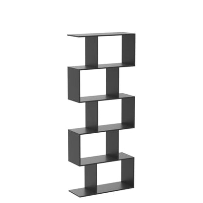 S-Shaped Black Geometric 5-Tier Bookcase – Modern Room Divider & Organiser - WoodArtSupply