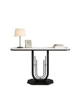 39.37'' Rectangle Narrow Console Table with Marble Top, Elegant Sofa Table Modern Entryway Tables, Round-Shaped Metal Frame, for Entry, Behind Sofa Couch, Entrance, White & Black Metal Base Cre Cra