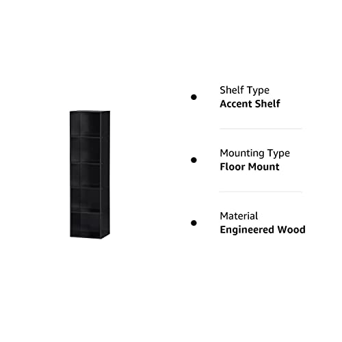 Hodedah 5-Shelf Black Bookcase for Organised Storage and Display Hodedah