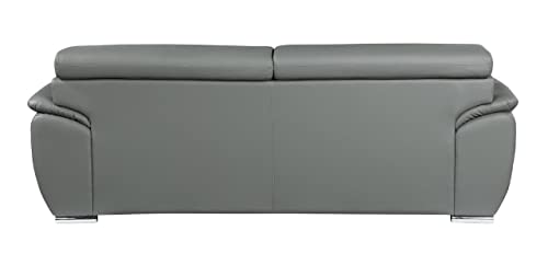 Blackjack Furniture 4571 Veal Collection Leather Couch for Living Room, Elegant Modern Design with Adjustable Headrests and Durable Wood Frame, Sofa, 86", Gray Blackjack Furniture