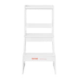 VEVOR Toddler Step Stool, Natural Pine Wood Kids Kitchen Stool Helper with Safety Rail, Standing Tower Learning Stool for Bedroom Bathroom Kitchen Counter, 150LBS Loading Capacity, White VEVOR