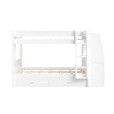 CKLMMC Full Size Multifunctional Bunk Bed with Desk and Bookshelves, Trundle, Space-Saving Wooden Bunk Bed for Kids & Teens (White/T) CKLMMC