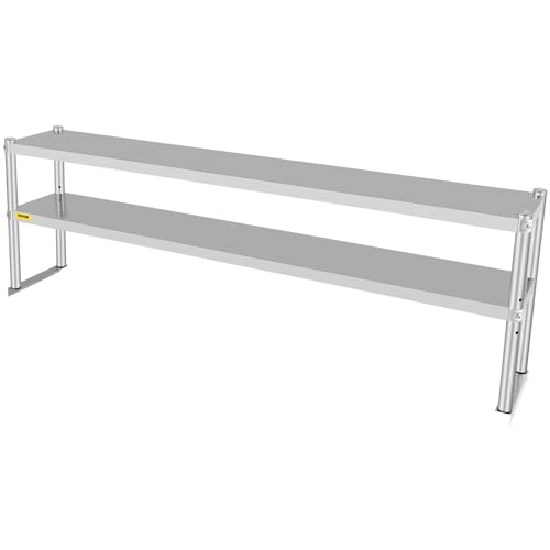 VEVOR Double Overshelf, Double Tier Stainless Steel Overshelf, 72 in Length x 12 in Width Double Deck Overshelf, Height Adjustable Overshelf for Prep & Work Table in Kitchen, Restaurant and W - WoodArtSupply