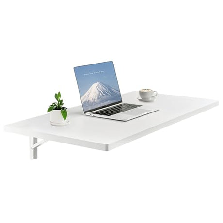 VEVOR Wall Mounted Folding Table, 39.4 x 19.7 inches Wall Mount Table, Floating Desk with Iron Bracket for Small Spaces, Home Office, Dining, Laundry Room, Kitchen, Bar, White VEVOR