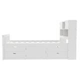 Merax Full Size Modern Captain Platform Bed Frame with Storage Shelves, 4 Drawers & Bookcase Headboard, White Merax