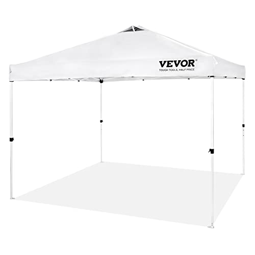 VEVOR Pop Up Canopy Tent, 10 x 10 ft, 250 D PU Silver Coated Tarp, with Portable Roller Bag and 4 Sandbags, Waterproof and Sun Shelter Gazebo for Outdoor Party, Camping, Commercial Events, White VEVOR