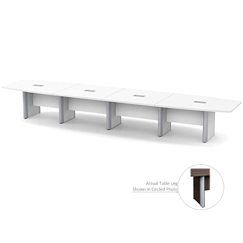 Thaweesuk Shop 18 ft White Modern Boat Shaped Conference Table Room Hide Wires Inside Elliptical Metal Legs Desk Grommets Racetrack Black Power Data Modules Boardroom Office Business Furniture Wood Generic