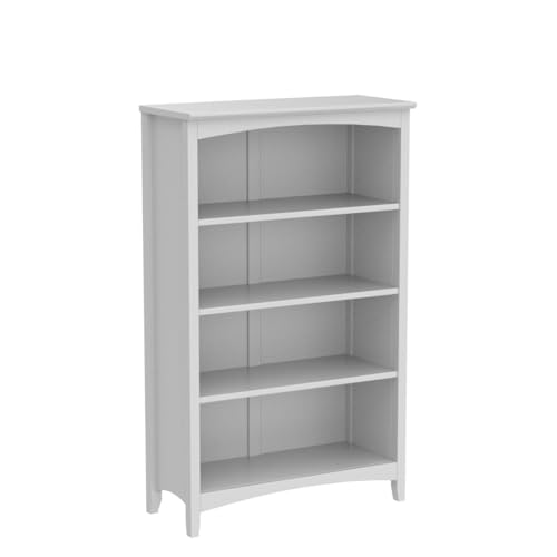 Camaflexi Shaker Style Solid Wood 4-Shelf Bookcase - 48 Inch High Adjustable Display Unit in White - WoodArtSupply