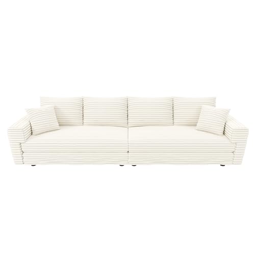 Ball & Cast 4 Seater Cloud Sectional Couch,102.4" Modern Modular Sectional Sofa with Deep Seat & Pillows,Plush Corduroy Comfy Convertible Sofa Couches for Living Room,Beige Ball & Cast