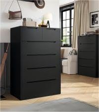 EnHomee Dresser for Bedroom, Dresser with 6 Wood Drawers, Black Dresser and Tall Dresser with Large Organizer, Wood Dressers & Chests of Drawers with Smooth Metal Rail, Black - WoodArtSupply