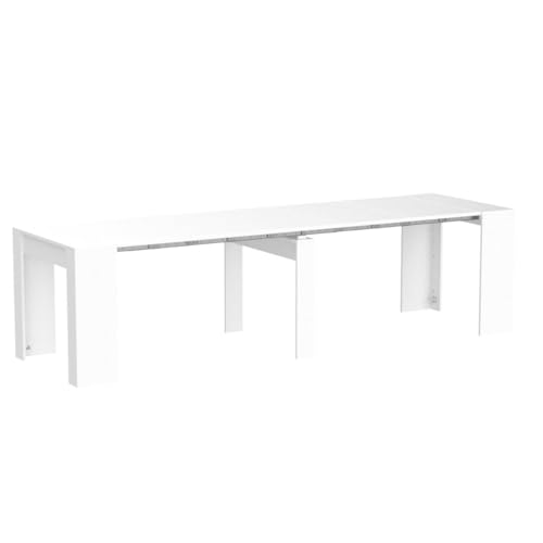 SSLine Rectangular Extendable Dining Table 35"-118" Super Long Conference Meeting Table for 6 8 12 People Modern White Expandable Kitchen Tables for Home Office Computer Table - WoodArtSupply