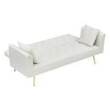 71" Modern Velvet Sofa Bed Futon, Convertible Sleeper Couch with Adjustable Backrest, Tufted Recliner Loveseat with Golden Chrome Legs & 2 Pillows for Small Spaces, Living Room, Apartment (Beige) Generic