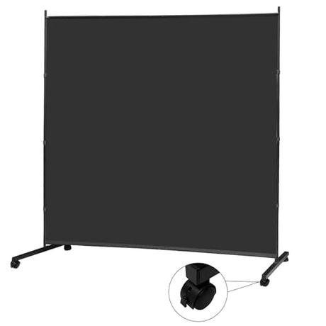 MAYOLIAH Large Single Panel Room Divider on Wheels, 71”W x 75”H Rolling Privacy Screen, Portable Wall Divider for Home Office Partition, Black MAYOLIAH