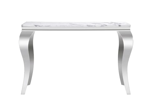 Modern Rectangular Silver Faux Marble Console Table, 0.71" Thick Faux Marble Top, 4 Stainless Steel Legs with Silver Mirrored Finish for Living Room (Silver6) ShopBOPP