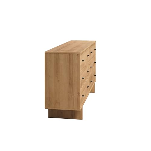 Prepac Finnley 6-Drawer Dresser in Natural Oak, Dresser for Bedroom, Extra-Wide Chest of Drawers with Storage, Modern Clothing Organizer for Home, Bedroom, Living Room, 16" D x 61" W x 31" H Prepac
