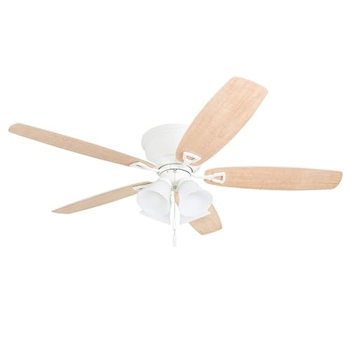 Honeywell Ceiling Fans Glen Alden, 52 Inch Classic Flush Mount Indoor LED Ceiling Fan with Light, Pull Chain, Quick-2-Hang Dual Finish Blades, Reversible Motor - 50520-01 (White) Honeywell Ceiling Fans