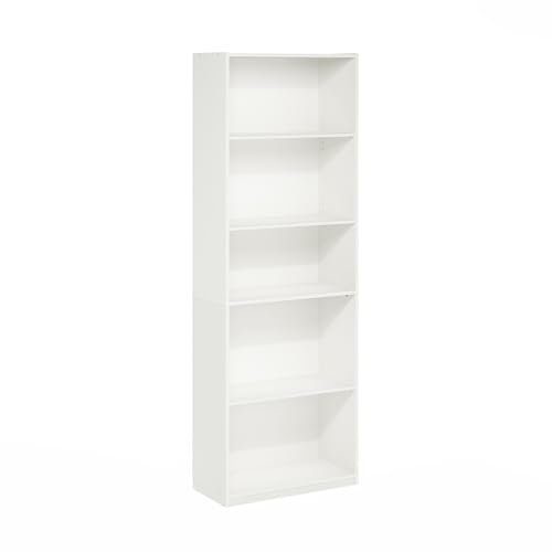 Furinno GEHRY Book Shelf, 5-Tier Bookshelf, Bookcase with Adjustable Shelves, 11.6 x 24.8 x 71.4, for Living Room, Bedroom, Home Office, White Furinno