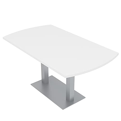SKUTCHI DESIGNS INC. 6 Person Arc Rectangle Conference Table |Meeting Table with Brushed Silver Square Metal Base | Harmony Series Meeting Tables for Offices, Training Rooms, and Homes | White – 5 Ft SKUTCHI DESIGNS INC.