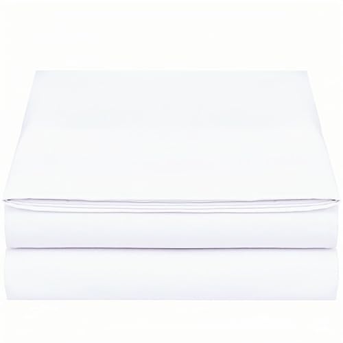 Twin Size Flat Sheet Only, Soft 300 Thread Count 100% Cotton Flat Sheets, Cool & Breathable Bed Sheets, Top Sheet, Flat Sheet Only, Single Flat Sheets Only (Twin, White) HMACOLOR BEDDING