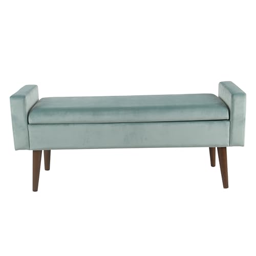 HomePop Home Decor | Upholstered Modern Velvet Storage Ottoman Bench | Ottoman Bench with Storage for Living Room & Bedroom | Decorative Home Furniture, Aqua Blue HomePop
