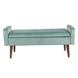 HomePop Home Decor | Upholstered Modern Velvet Storage Ottoman Bench | Ottoman Bench with Storage for Living Room & Bedroom | Decorative Home Furniture, Aqua Blue HomePop