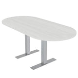 6 Person Conference Table | Brushed Silver Metal T Base | Scratch-Resistant | Harmony Series | Racetrack-Shaped Meeting Tables for Offices, Training Rooms, and Homes | White Cypress - 6x3 SKUTCHI DESIGNS INC.