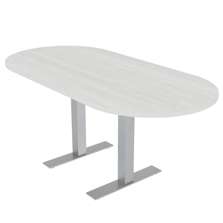 6 Person Conference Table | Brushed Silver Metal T Base | Scratch-Resistant | Harmony Series | Racetrack-Shaped Meeting Tables for Offices, Training Rooms, and Homes | White Cypress - 6x3 SKUTCHI DESIGNS INC.