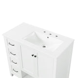 Merax 36" Bathroom Vanities Cabinet with Right Side Sink, Multi-Functional Drawers, Two Soft Closing Doors, Open Shelf, White Merax