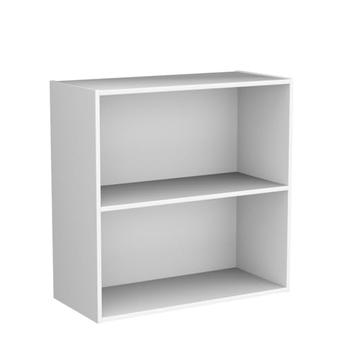 KB Designs Contemporary White 2-Tier Open Shelf Bookcase Storage Organiser - WoodArtSupply