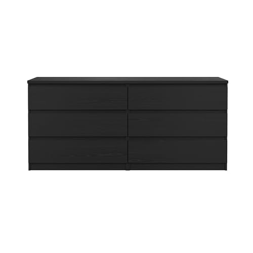 Tvilum 6 Drawer Double Dresser, Black Woodgrain Tvilum