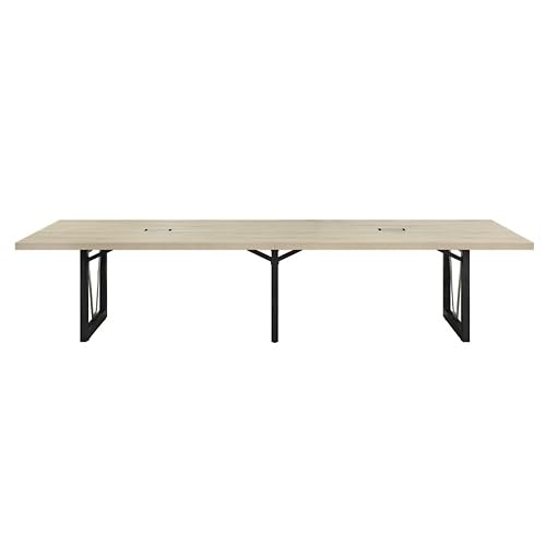 nbf signature series District Conference Table 12' ft Stormy Gray/Black Base | Industrial Design, Laminate Top, Cable Management, Grommet Covers, Solid Wood Frame nbf signature series