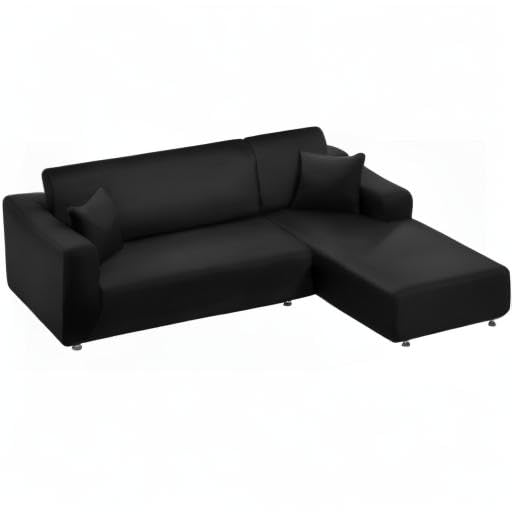NAISI Couch Cover L Shape 2 Pieces Sofa Cover Soft Stretch Slipcovers with 2pcs Pillowcases Furniture Protector Sectional Couch Covers 3 Seater + 3 Seater(Black) NAISI