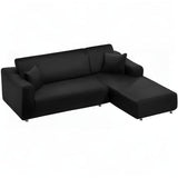 NAISI Couch Cover L Shape 2 Pieces Sofa Cover Soft Stretch Slipcovers with 2pcs Pillowcases Furniture Protector Sectional Couch Covers 3 Seater + 3 Seater(Black) NAISI