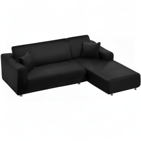 NAISI Couch Cover L Shape 2 Pieces Sofa Cover Soft Stretch Slipcovers with 2pcs Pillowcases Furniture Protector Sectional Couch Covers 3 Seater + 3 Seater(Black) NAISI
