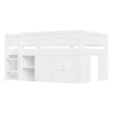 Harper & Bright Designs Low Loft Bed Full Size with Storage, Solid Wood Loft Bed with Cabinet and Chalkboard Panel, Multiple Functions Loft Bed Frame for Kids Teens Adults, White Harper & Bright Designs