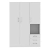 EMKK Wood Wardrobe Closet with 2 Doors and Drawers,Bedroom Freestanding Armoire Storage Cabinet w/Shelves and 3 Drawers,WoodenWardrobe Combination for Hanging Clothes EMKK