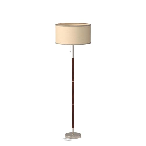 Brightech Carter LED Floor Lamp, Drum Shade Tall Lamp with Walnut Wood Finish, Great Living Room Décor, Mid-Century Lamp for Living Rooms & Offices, Mid Century Modern Lamp for Bedroom Brightech