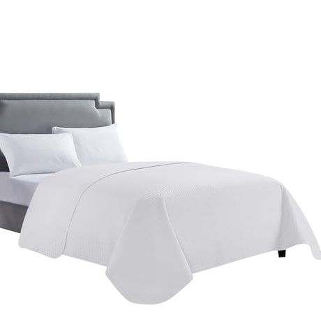 HollyHOME Luxury Checkered Super Soft Solid Single Pinsonic Quilted Bed Quilt Bedspread Bed Cover, White, Twin HollyHOME