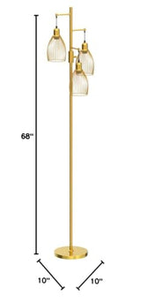 Dimmable Industrial Floor Lamps for Living Room, Gold Tree Standing Tall Lamps with 3 Elegant Teardrop Cage Head & 800 Lumens LED Bulbs for Bedroom Office Torondo