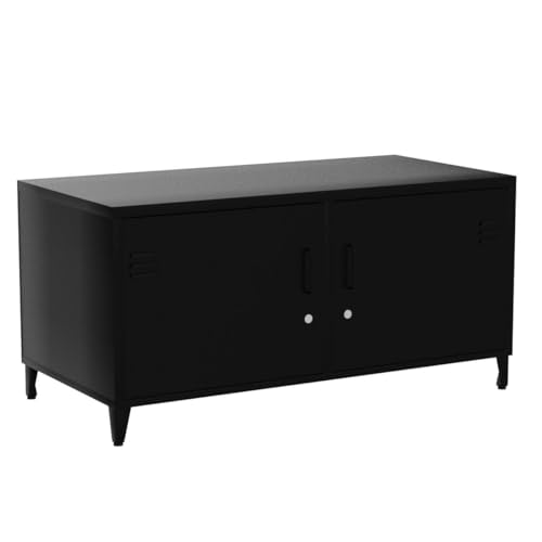 HOPUBUY Metal Storage Cabinet, Black Locker Cabinet with 2 Doors, Steel Storage Cabinet with Removable Shelves for Bedroom Home, Garage, Office HOPUBUY