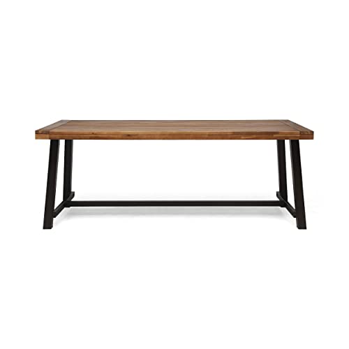 Great Deal Furniture Beau Outdoor Eight Seater Wooden Dining Table, Teak and Rustic Metal Finish - WoodArtSupply