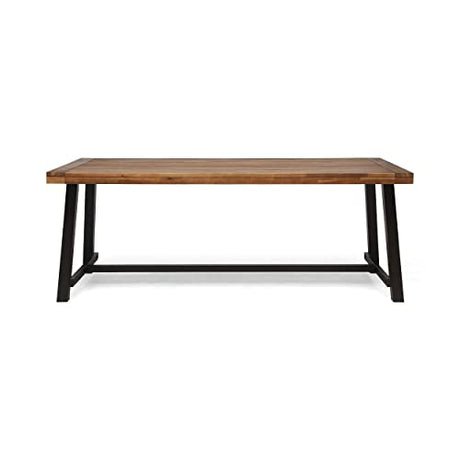 Great Deal Furniture Beau Outdoor Eight Seater Wooden Dining Table, Teak and Rustic Metal Finish Great Deal Furniture