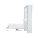 SOFTSEA Queen Size Murphy Bed with Desk, Space Saving Foldable Wall Bed Frame with Storage Shelves, Hideaway Wall Murphy Bed Cabinet for Small Room, Guest Room, White SOFTSEA