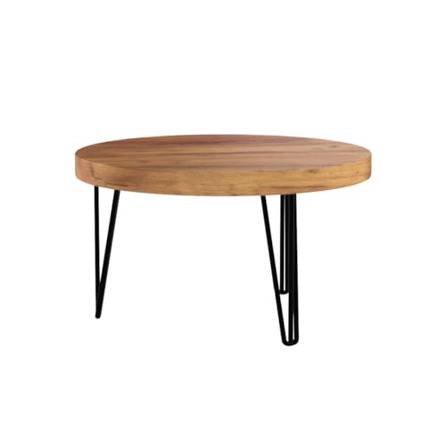 WELLAND Rustic Round Old Elm Wooden Coffee Table - WoodArtSupply