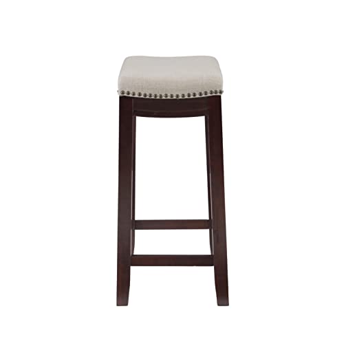 Linon Linen Backless Claridge Stool, Counter Height, Beige & Dark Walnut Linon