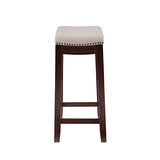 Linon Linen Backless Claridge Stool, Counter Height, Beige & Dark Walnut Linon