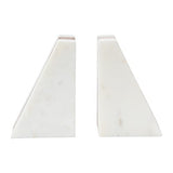Main + Mesa Marble Geometric Bookends with Wood Inlay, White Main + Mesa
