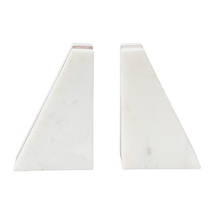 Main + Mesa Marble Geometric Bookends with Wood Inlay, White